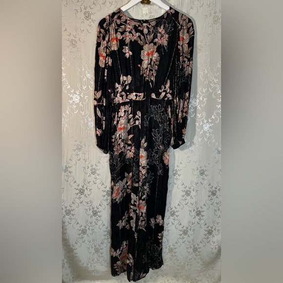 Anthropologie Harlyn Audrey Jacquard Floral Navy Blue Jumpsuit Size XS - Picture 5 of 8